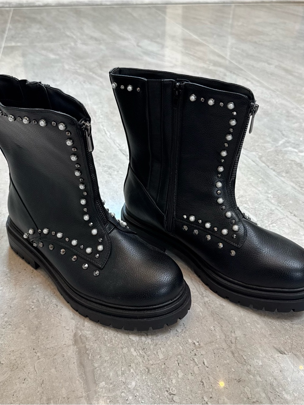 Penningtons Black Studded Combat Boots with Side Zip